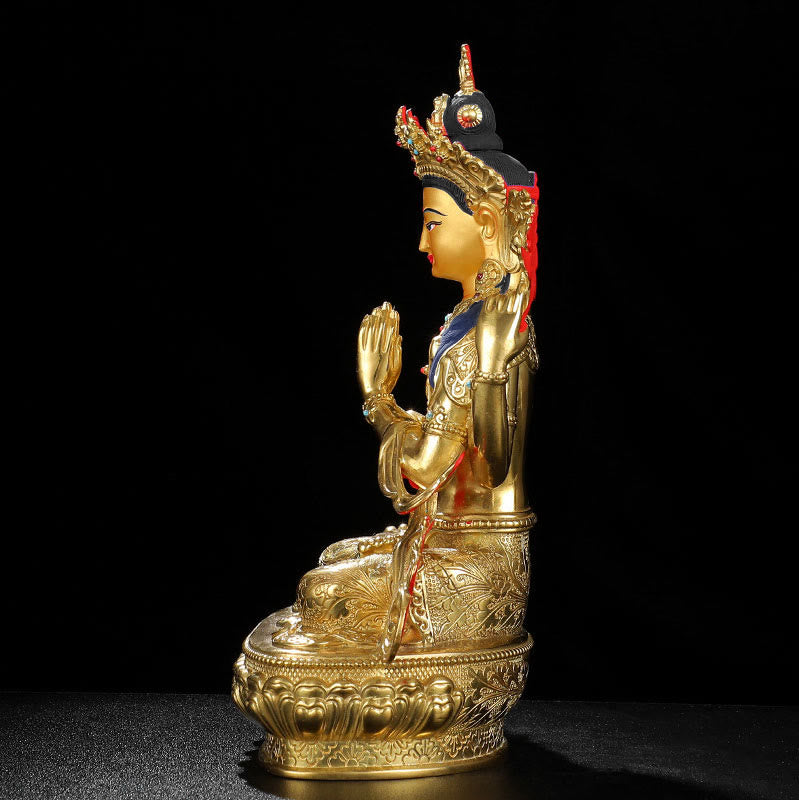 Buddha Stones Chenrezig Four-armed Avalokitesvara Protection Copper Gold Plated Statue Decoration - image 6