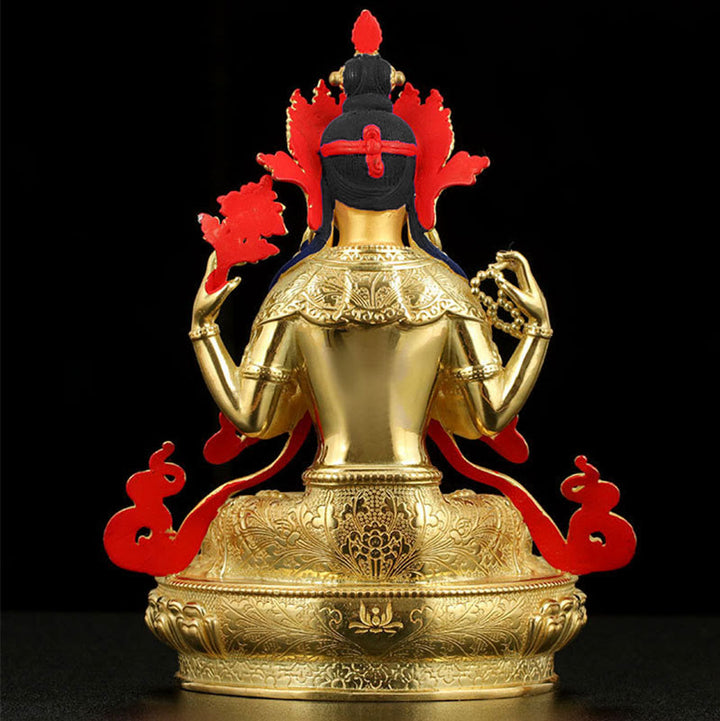 Buddha Stones Chenrezig Four-armed Avalokitesvara Protection Copper Gold Plated Statue Decoration - image 7