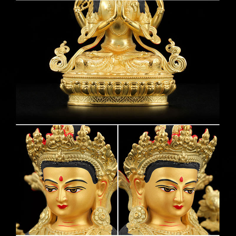 Buddha Stones Chenrezig Four-armed Avalokitesvara Protection Copper Gold Plated Statue Decoration - image 12