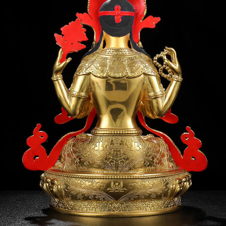 Buddha Stones Chenrezig Four-armed Avalokitesvara Protection Copper Gold Plated Statue Decoration - image 11