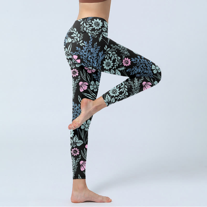 Buddha Stones Bold Color Contrast Flower Leaf Pattern Print Gym Leggings Women's Yoga Pants - image 3