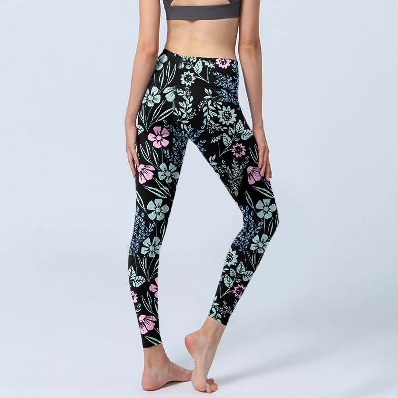 Buddha Stones Bold Color Contrast Flower Leaf Pattern Print Gym Leggings Women's Yoga Pants - image 4
