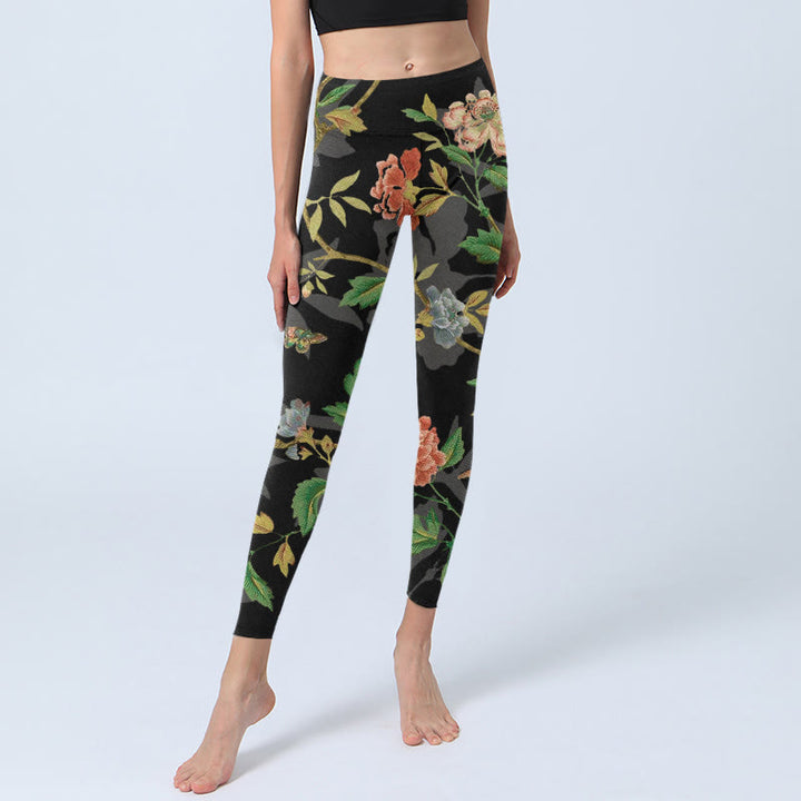 Buddha Stones Classical Flower Leaf Butterfly Bird Pattern Print Gym Leggings Women's Yoga Pants - image 5