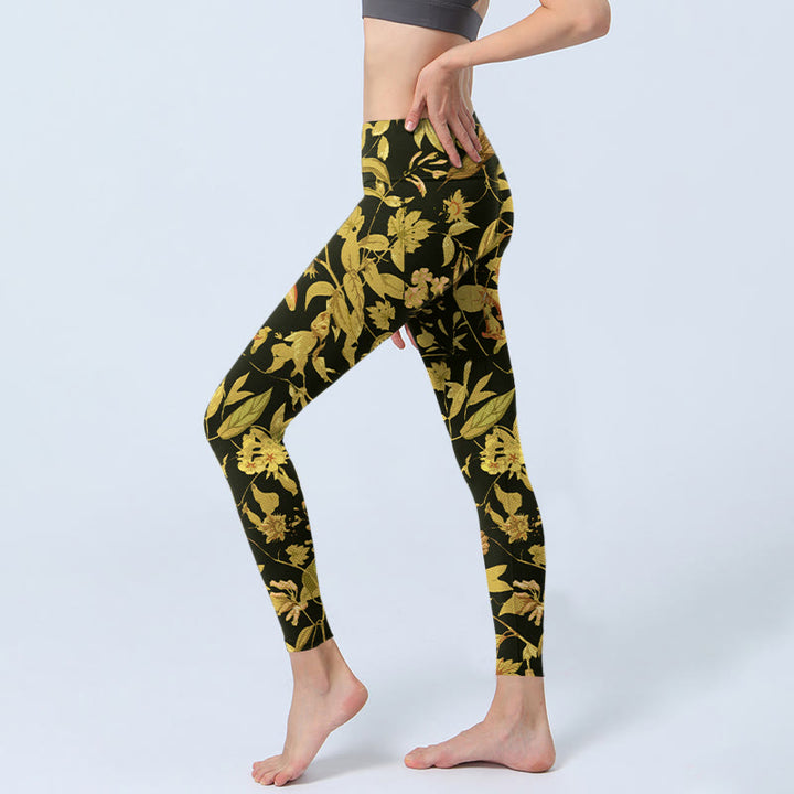 Buddha Stones Luxurious Flower Leaf Bird Pattern Print Gym Leggings Women's Yoga Pants - image 2
