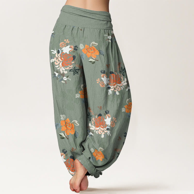 Buddha Stones Pure Cotton Vibrant Color Flowers Leaves Pattern Women's Elastic Waist Harem Pants - image 6