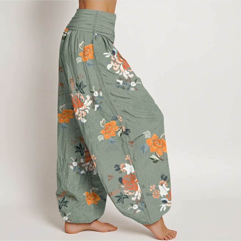 Buddha Stones Pure Cotton Vibrant Color Flowers Leaves Pattern Women's Elastic Waist Harem Pants - image 7