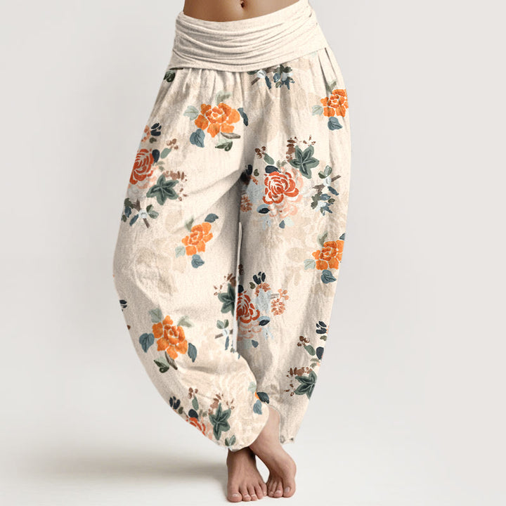 Buddha Stones Pure Cotton Vibrant Color Flowers Leaves Pattern Women's Elastic Waist Harem Pants - PapayaWhip - US16，UK/AU20，EU48 (3XL) - image 8