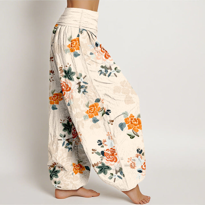 Buddha Stones Pure Cotton Vibrant Color Flowers Leaves Pattern Women's Elastic Waist Harem Pants - image 10