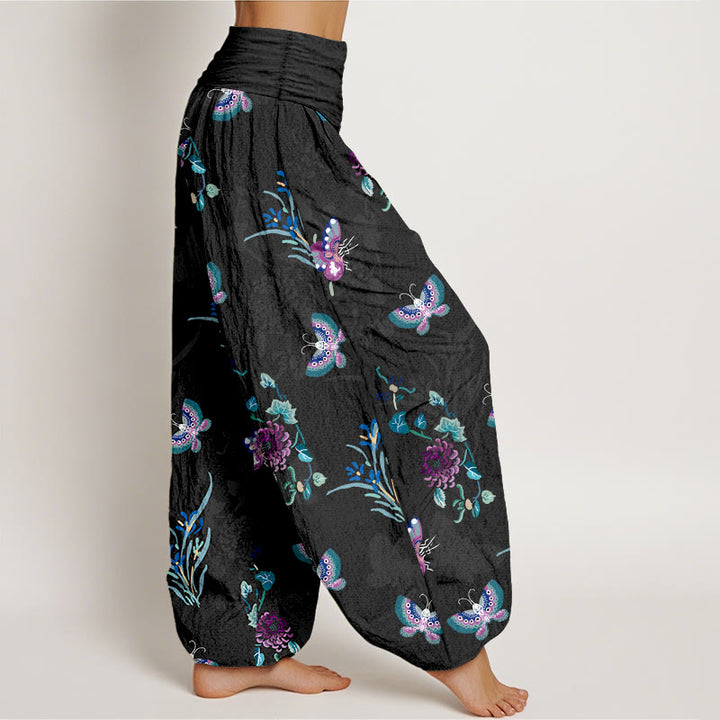 Buddha Stones Pure Cotton Fresh Elegant Butterfly Grass Flower Pattern Women's Elastic Waist Harem Pants - image 7