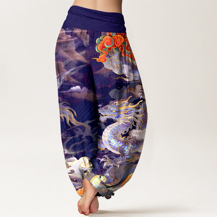 Buddha Stones Pure Cotton Gorgeous Dragon Cloud Rainbow Pattern Women's Elastic Waist Harem Pants - image 6