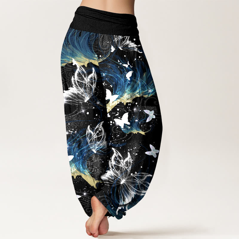 Buddha Stones Pure Cotton Dreamlike Butterfly Line Pattern Women's Elastic Waist Harem Pants - image 1