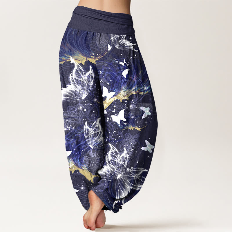 Buddha Stones Pure Cotton Dreamlike Butterfly Line Pattern Women's Elastic Waist Harem Pants - image 9