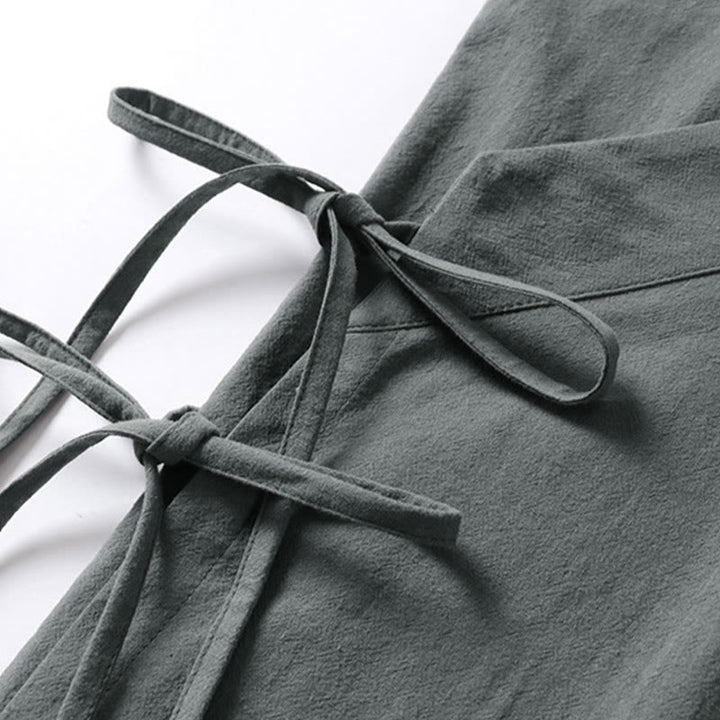 Buddha Stones Plain Lace-up Cotton Linen Men's Three Quarter Sleeve Kimono - image 4