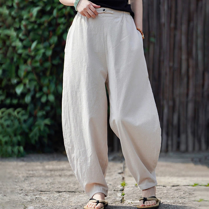 Buddha Stones Summer Plain One Chinese Frog-Button Straight Leg Design Men's Cotton Linen Pants With Pockets - image 7