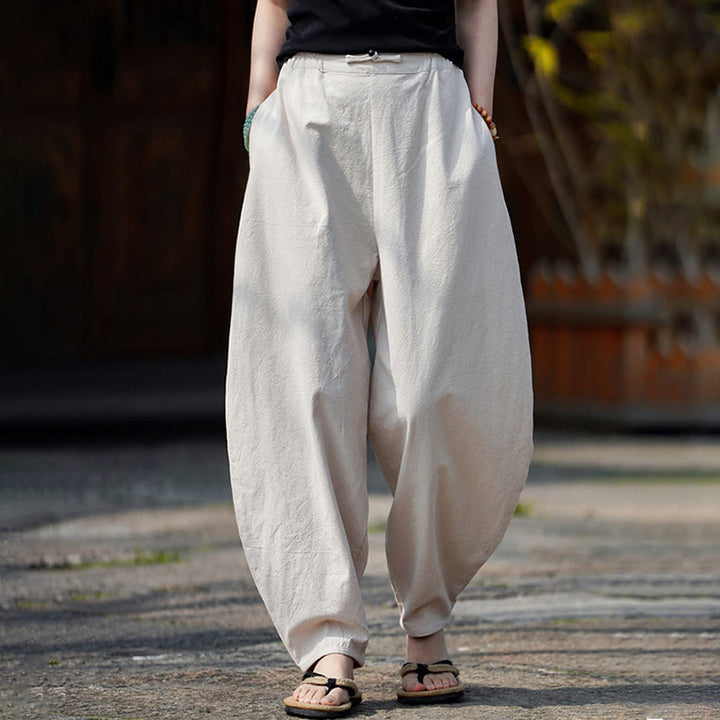 Buddha Stones Summer Plain One Chinese Frog-Button Straight Leg Design Men's Cotton Linen Pants With Pockets - image 10