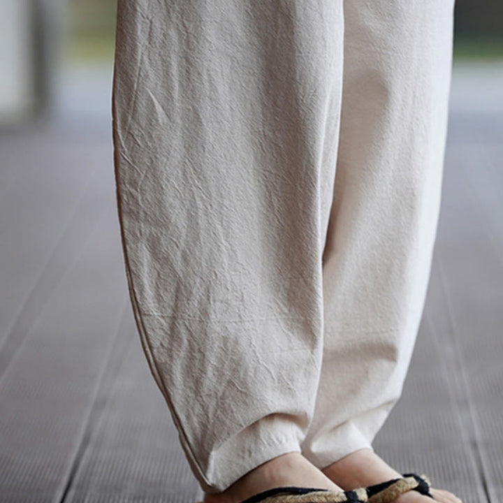 Buddha Stones Summer Plain One Chinese Frog-Button Straight Leg Design Men's Cotton Linen Pants With Pockets - image 15