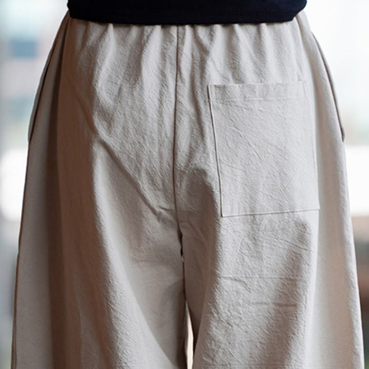 Buddha Stones Summer Plain One Chinese Frog-Button Straight Leg Design Men's Cotton Linen Pants With Pockets - image 13