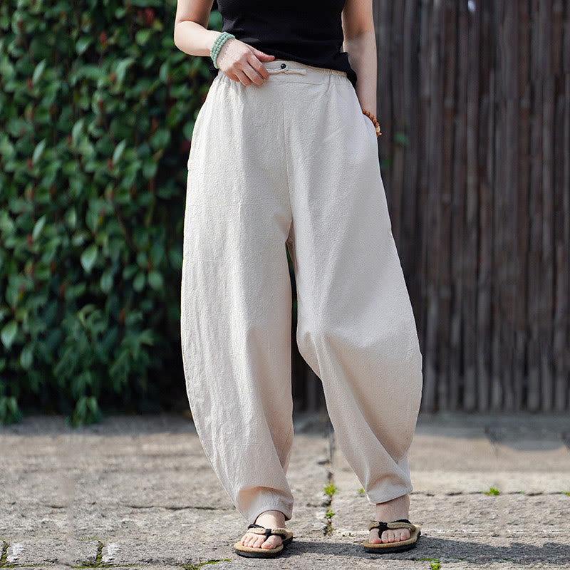 Buddha Stones Summer Plain One Chinese Frog-Button Straight Leg Design Men's Cotton Linen Pants With Pockets - image 9