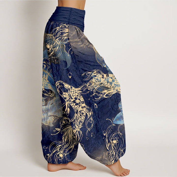 Buddha Stones Pure Cotton Lively Koi Fish Pattern Women's Elastic Waist Harem Pants - image 2