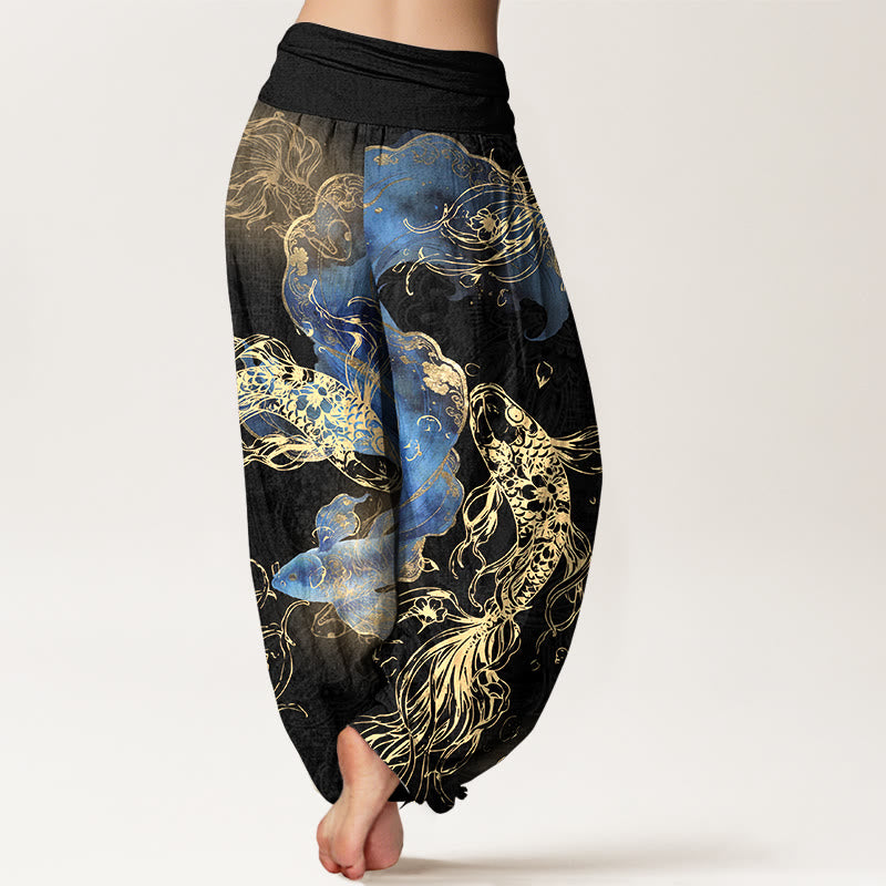Buddha Stones Pure Cotton Lively Koi Fish Pattern Women's Elastic Waist Harem Pants - image 6