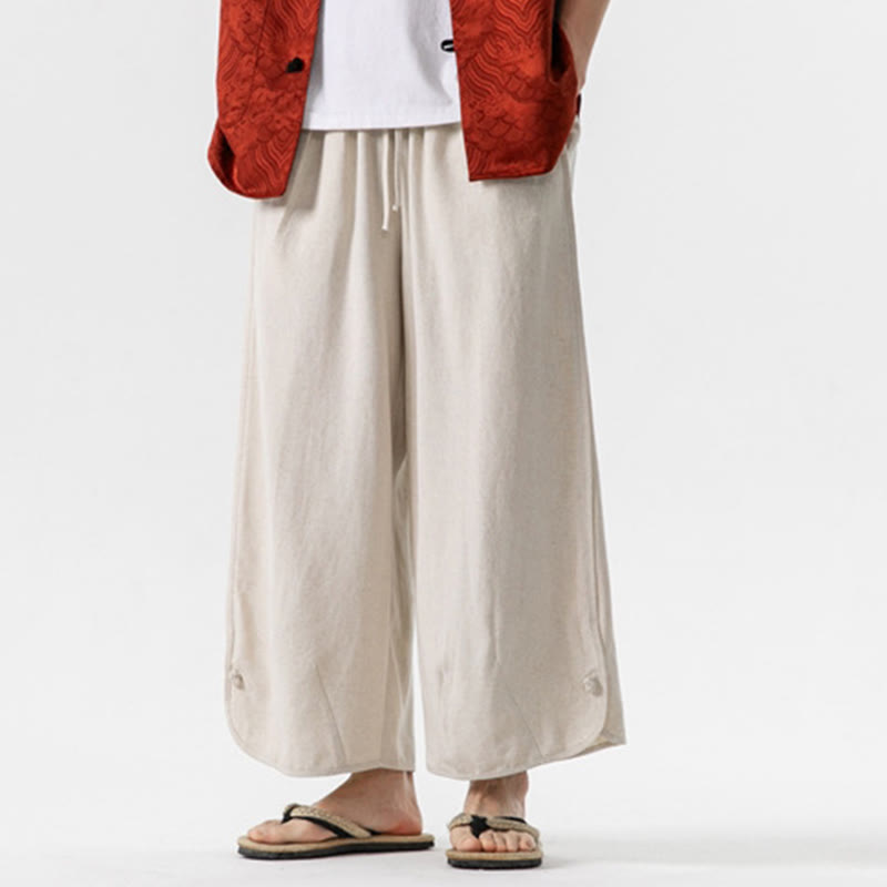 Buddha Stones Summer Plain Drawstring Design Linen Cotton Men's 7-8 Length Pants With Pockets - image 8