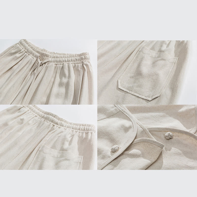 Buddha Stones Summer Plain Drawstring Design Linen Cotton Men's 7-8 Length Pants With Pockets - image 9