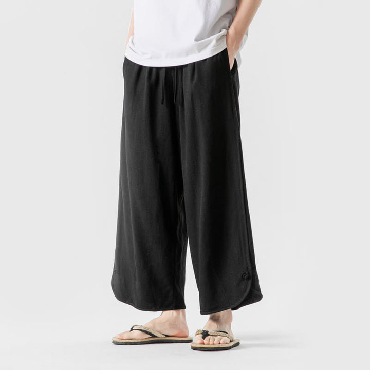 Buddha Stones Summer Plain Drawstring Design Linen Cotton Men's 7-8 Length Pants With Pockets - image 16