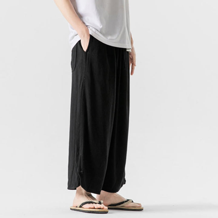Buddha Stones Summer Plain Drawstring Design Linen Cotton Men's 7-8 Length Pants With Pockets - image 17