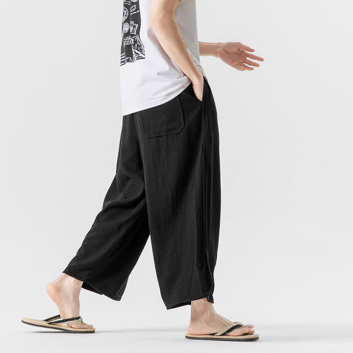 Buddha Stones Summer Plain Drawstring Design Linen Cotton Men's 7-8 Length Pants With Pockets - image 18