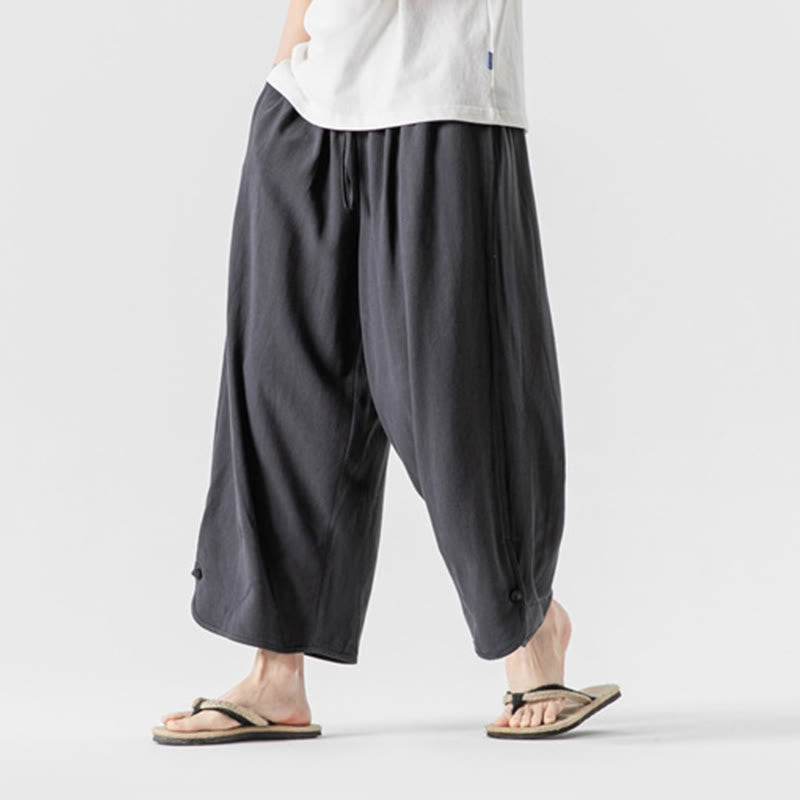 Buddha Stones Summer Plain Drawstring Design Linen Cotton Men's 7-8 Length Pants With Pockets - image 29