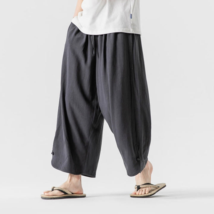 Buddha Stones Summer Plain Drawstring Design Linen Cotton Men's 7-8 Length Pants With Pockets - image 29