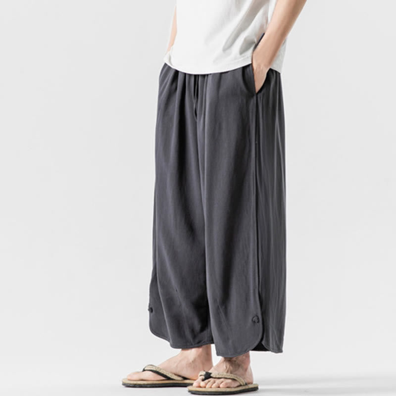 Buddha Stones Summer Plain Drawstring Design Linen Cotton Men's 7-8 Length Pants With Pockets - image 33