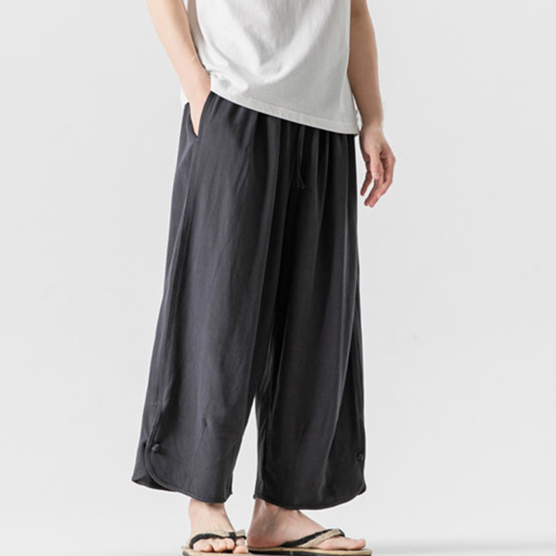 Buddha Stones Summer Plain Drawstring Design Linen Cotton Men's 7-8 Length Pants With Pockets - image 32