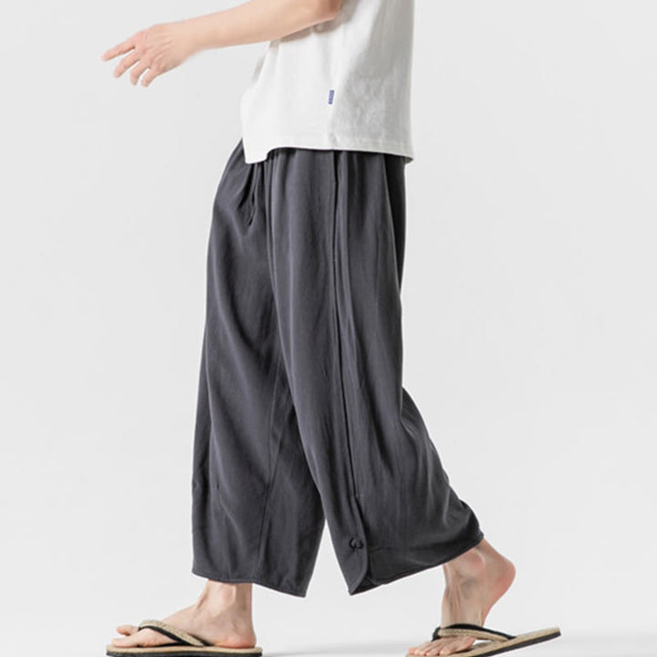 Buddha Stones Summer Plain Drawstring Design Linen Cotton Men's 7-8 Length Pants With Pockets - image 34