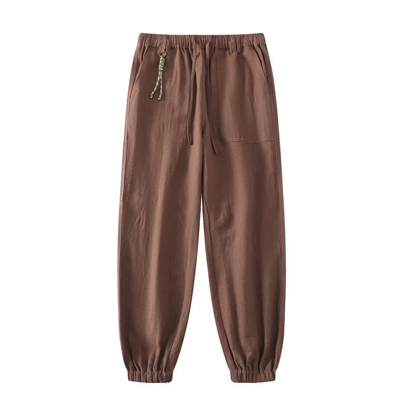 Buddha Stones Summer Ramie Linen Cotton Ankle-Length Elastic Cuffs Tapered Men's Pants With Pockets - Chocolate - US/UK/AU46，EU56 (5XL) - image 15