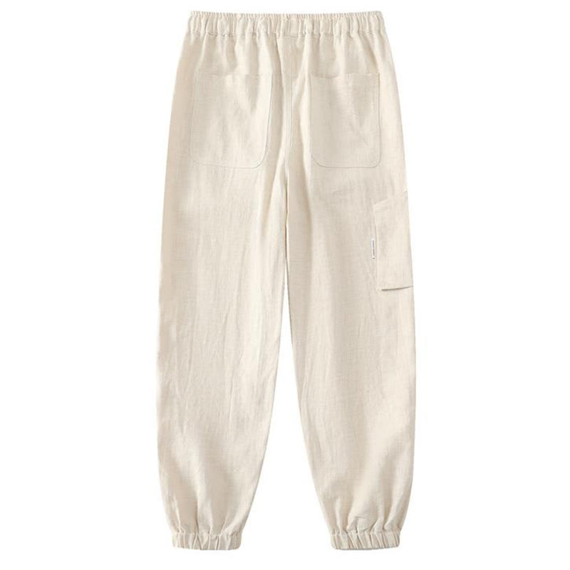 Buddha Stones Summer Ramie Linen Cotton Ankle-Length Elastic Cuffs Tapered Men's Pants With Pockets - image 1