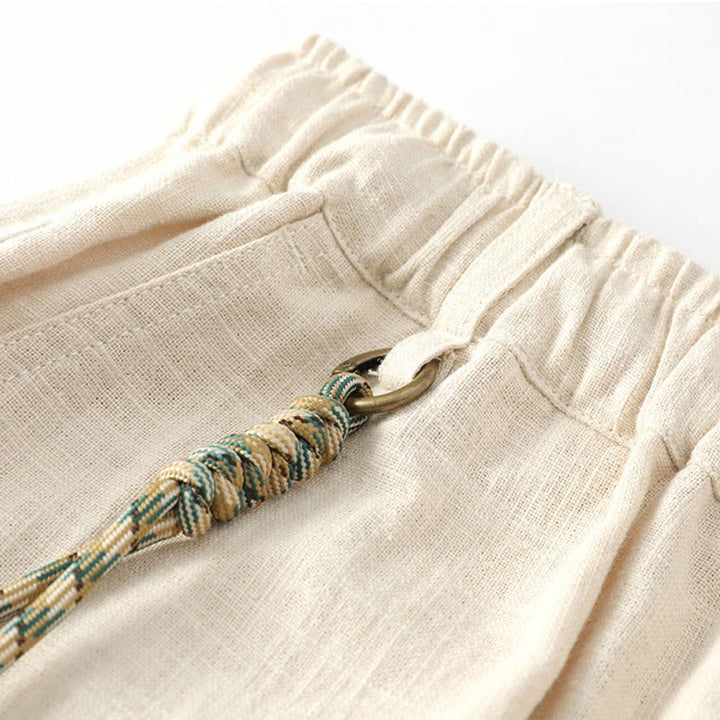 Buddha Stones Summer Ramie Linen Cotton Ankle-Length Elastic Cuffs Tapered Men's Pants With Pockets - image 2