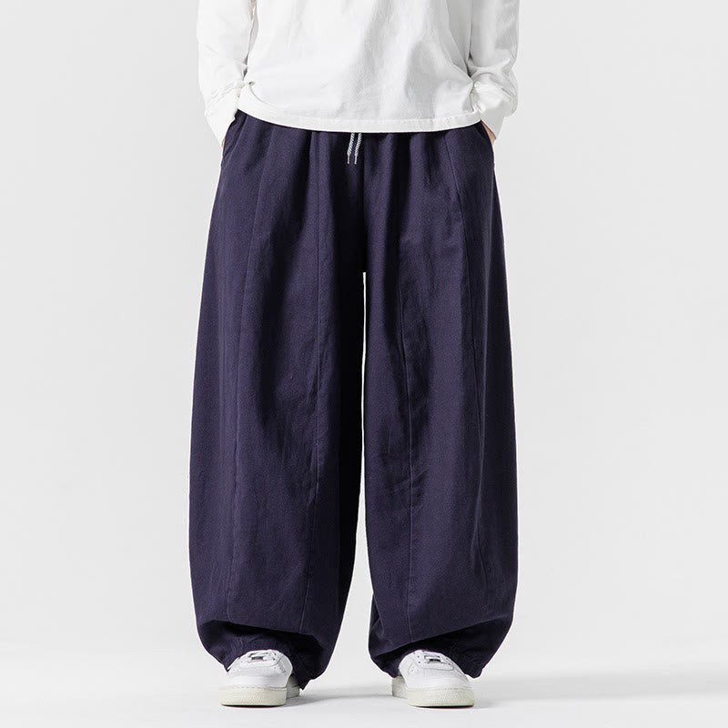 Buddha Stones Fall Solid Color Cotton Elastic Waist Men's Harem Pants With Pockets - SteelBlue - US/UK/AU46，EU56 (5XL) - image 31