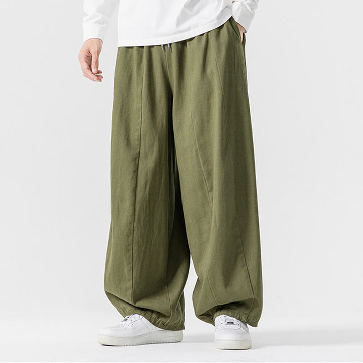Buddha Stones Fall Solid Color Cotton Elastic Waist Men's Harem Pants With Pockets - image 5