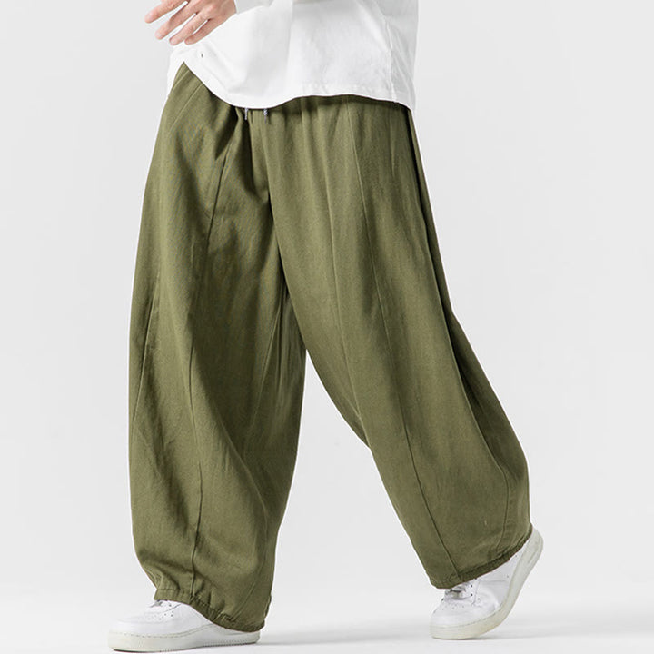 Buddha Stones Fall Solid Color Cotton Elastic Waist Men's Harem Pants With Pockets - image 2