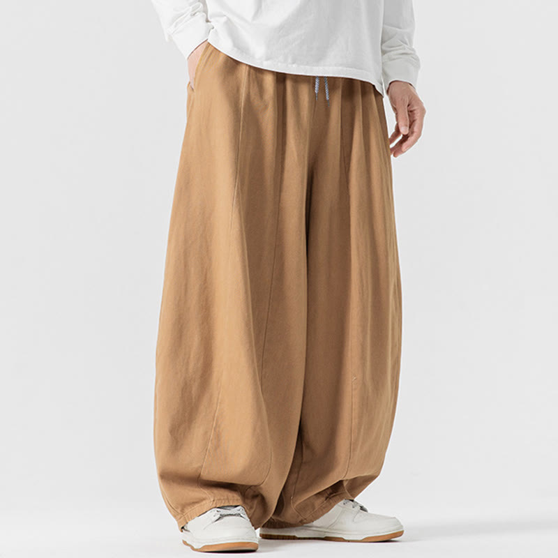 Buddha Stones Fall Solid Color Cotton Elastic Waist Men's Harem Pants With Pockets - image 9