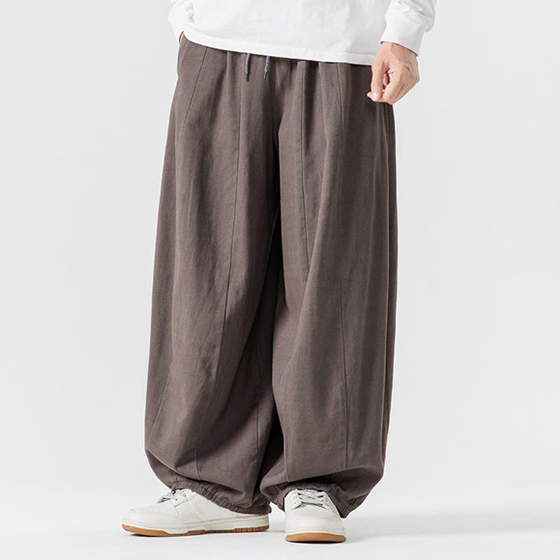 Buddha Stones Fall Solid Color Cotton Elastic Waist Men's Harem Pants With Pockets - image 22