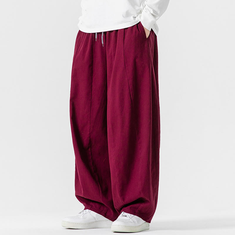 Buddha Stones Fall Solid Color Cotton Elastic Waist Men's Harem Pants With Pockets - image 29