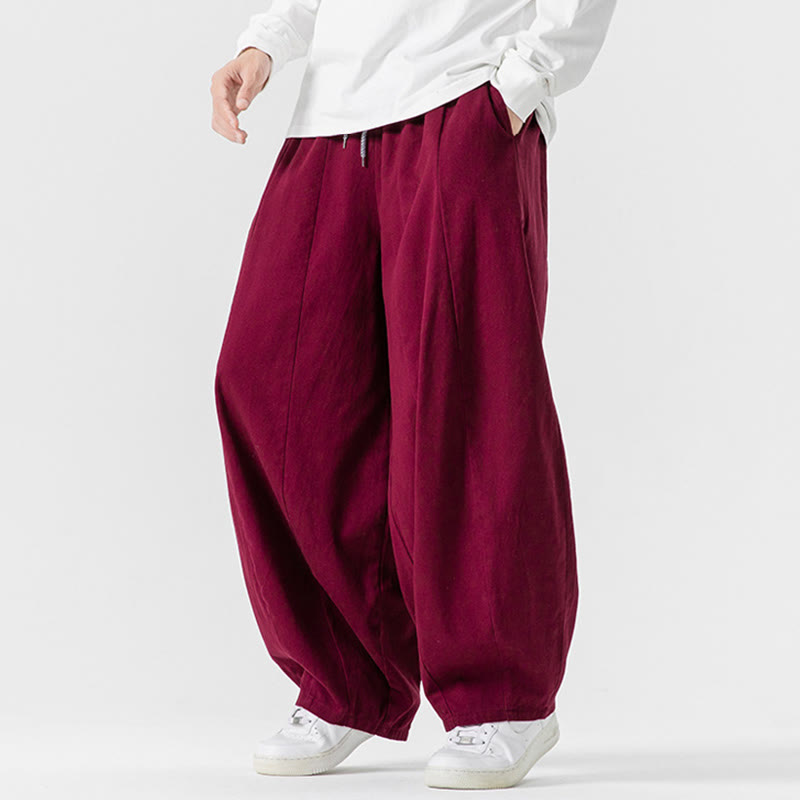 Buddha Stones Fall Solid Color Cotton Elastic Waist Men's Harem Pants With Pockets - image 28