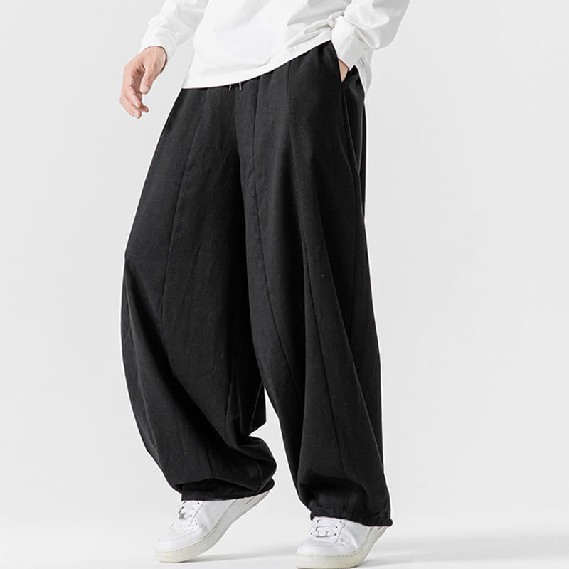 Buddha Stones Fall Solid Color Cotton Elastic Waist Men's Harem Pants With Pockets - image 46