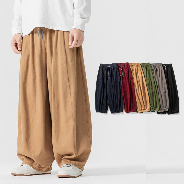 Buddha Stones Fall Solid Color Cotton Elastic Waist Men's Harem Pants With Pockets - image 15