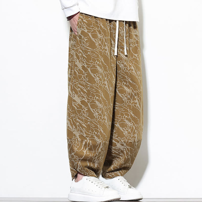 Buddha Stones Fall Textured Lines Print Cotton Elastic Waist Ankle-Length Men's Harem Pants With Pockets - image 20