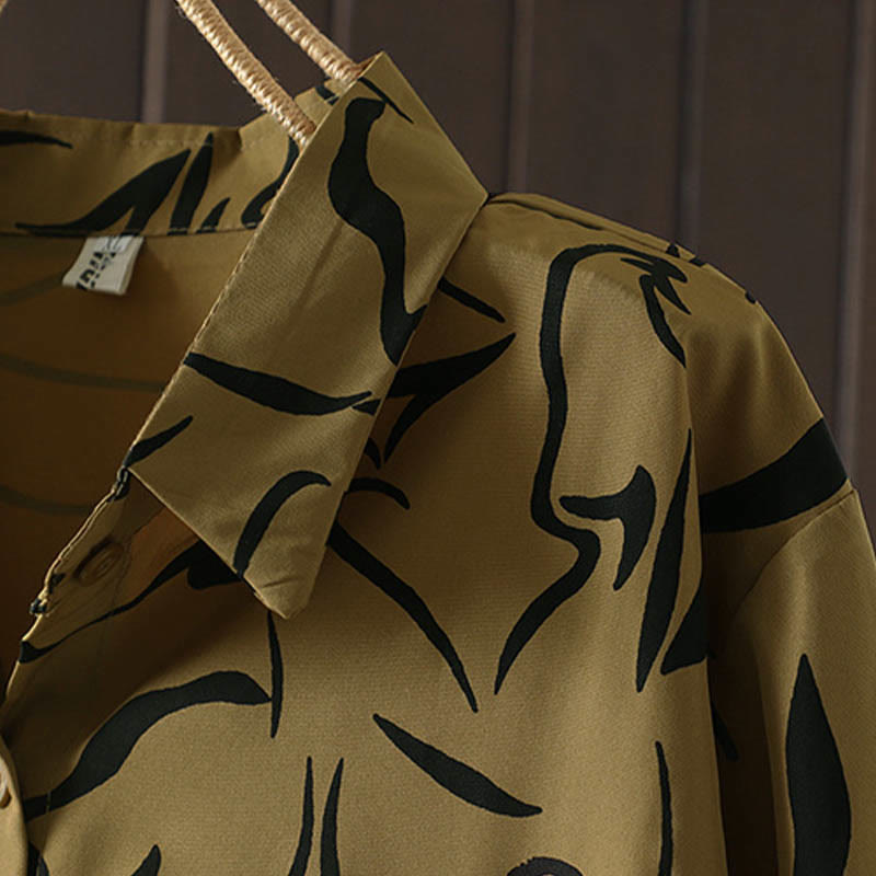 Buddha Stones Spring Fall Stand Collar Line Pattern Long Sleeve Women's Shirt  - image 4