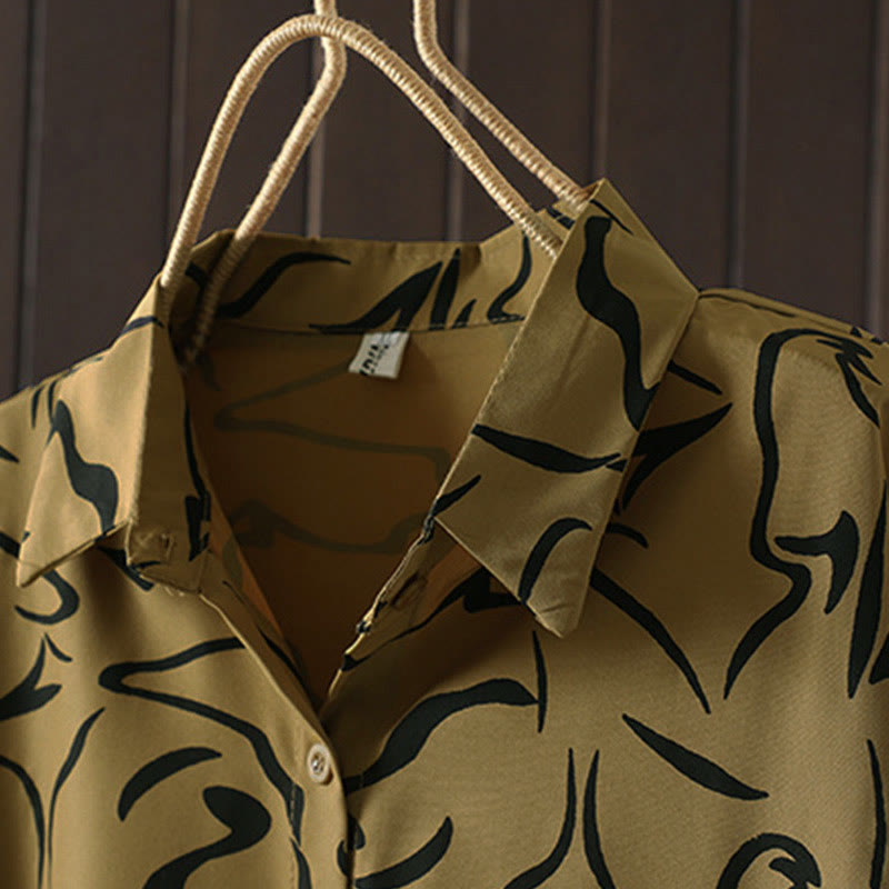 Buddha Stones Spring Fall Stand Collar Line Pattern Long Sleeve Women's Shirt  - image 5