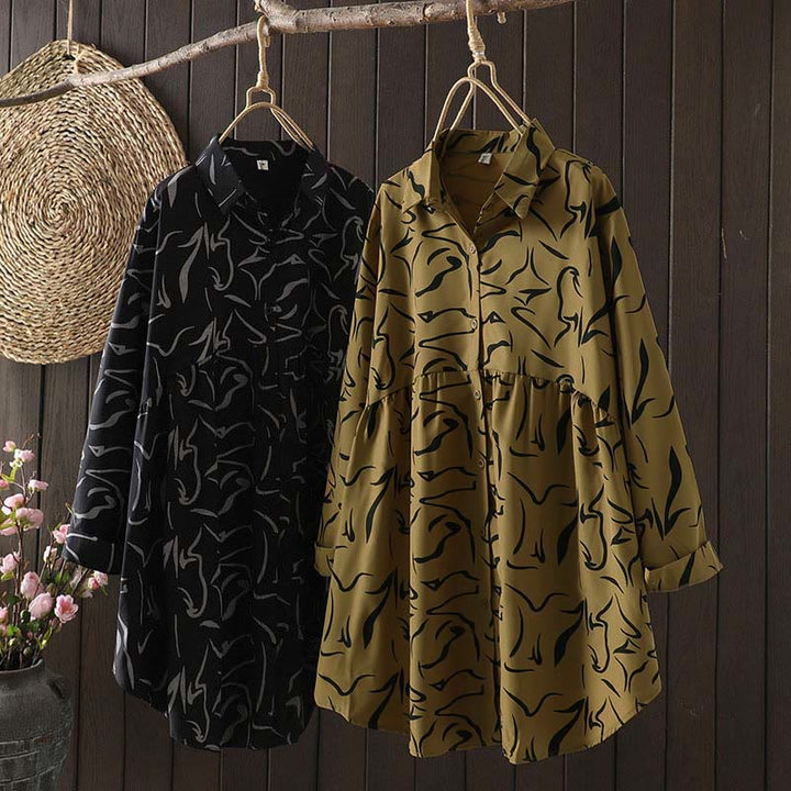 Buddha Stones Spring Fall Stand Collar Line Pattern Long Sleeve Women's Shirt  - image 0